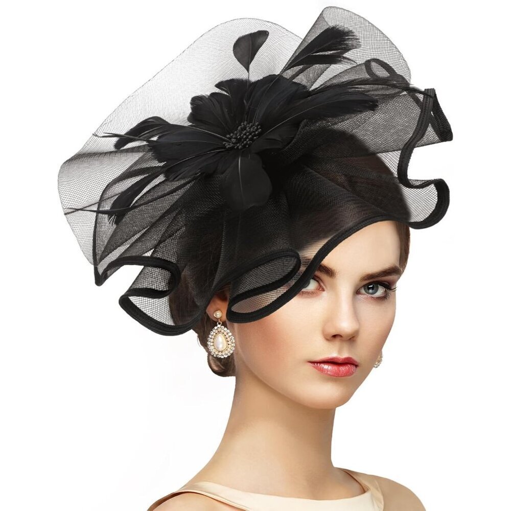 Vintage Mesh Fascinator Headband Feather Hat for Women Girls Tea & Wedding